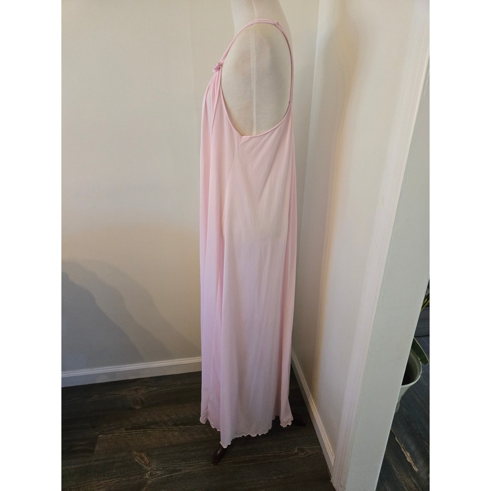 Vintage Miss Elaine Pink Antron Nylon Maxi Nightgown Rosette ILGWU Large USA - Picture 3 of 8